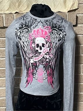 Grey Affliction Style Long Sleeve graphic Top